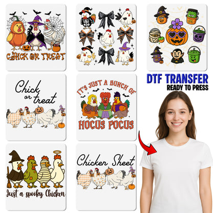Cute Halloween Cartoon Characters DTF Transfer for Family & Kids Apparel - Ready To Press Iron-On Spooky Fun for T-Shirts & Hoodies