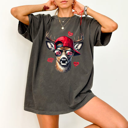 Funny Valentine Stag DTF Transfer for T-Shirts & Hoodies - Quirky Animal XO Love Ready To Press for Couples & Friends