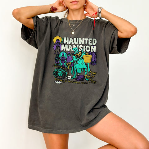 Funny Haunted Mansion Halloween DTF Transfer Iron-On for Disney Fans & Halloween Enthusiasts - Ready to Press Cute Ghostly T-Shirt Design