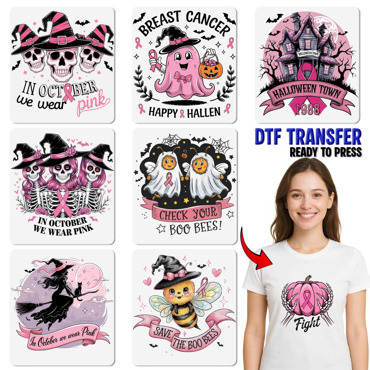 Breast Cancer Awareness Football Pink Ribbon DTF Transfer Iron-On for Sports Team Cute Varsity T-Shirt Apparel