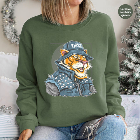 Iron-On Punk Tiger DTF Transfer For Rock Enthusiast Shirts & Edgy Apparel - Fun Festival & Biker Group Design