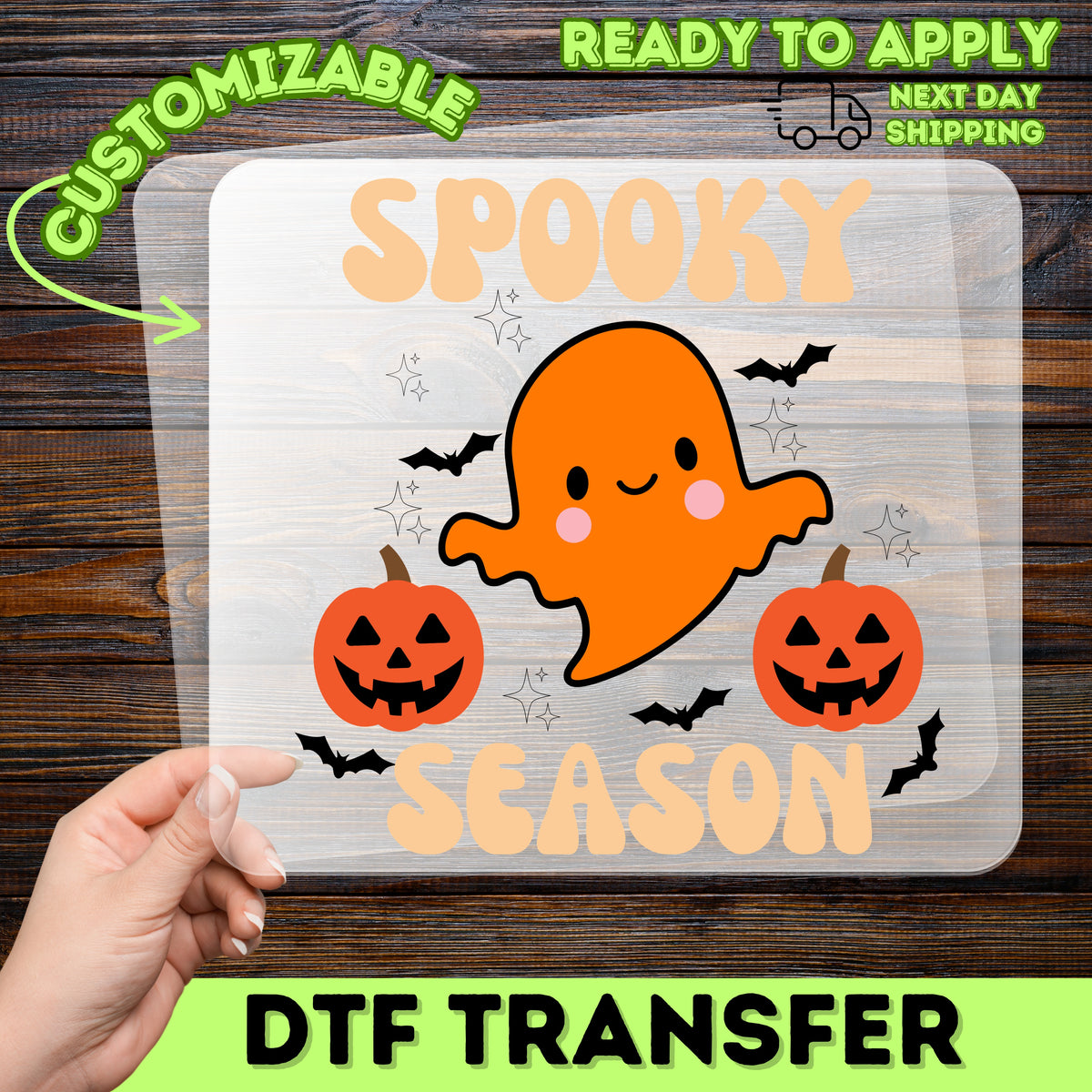 Cute Halloween Ghost & Pumpkin DTF Transfer, Spooky Season Iron-On, Ready To Press Kids T-Shirt, Family Group Halloween Apparel