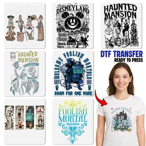 Haunted Mansion Ghostly Welcome Halloween DTF Transfer Iron-On for Spooky Apparel Group Costume