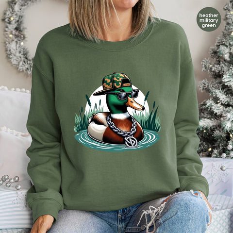 Cool Duck with Sunglasses DTF Transfer for Urban Hip-Hop Animal T-Shirt, Funny Camo Cap Duck Ready To Press Iron-On