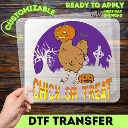 Funny Halloween Chick or Treat DTF Transfer Ready to Press Iron-On for Family & Group Apparel