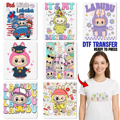 Cute Kawaii Monster Bow Iron-On DTF Transfer for Family Matching Shirts, Kids Birthday Party Apparel