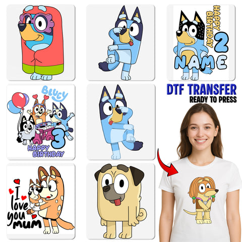 Cute Cartoon Dog 5th Birthday Girl DTF Transfer Ready To Press Iron-On for Kids T-Shirt Apparel Custom Name