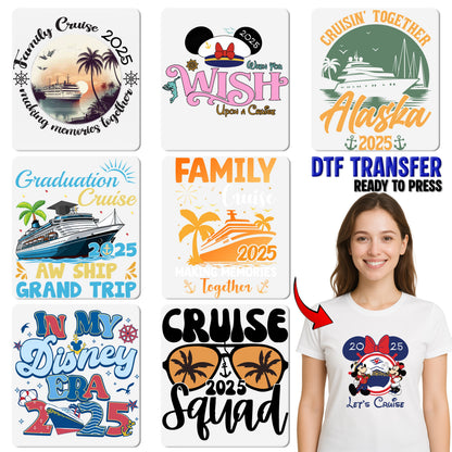 Retro Family Cruise DTF Transfer for Memorable Trips with Palm Sunset & Nautical Vibe, Ideal Ready To Press Shirt for Reunion
