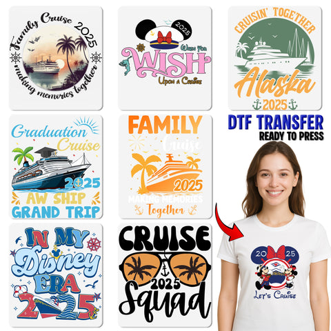 Retro Family Cruise DTF Transfer for Memorable Trips with Palm Sunset & Nautical Vibe, Ideal Ready To Press Shirt for Reunion