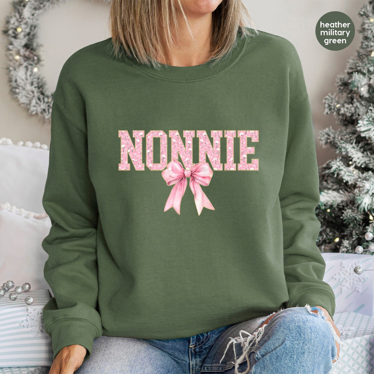 Cute Nonnie Floral DTF Transfer with Pink Bow for Grandma Shirts - Ready to Press Iron-On Gift for Grandmother's Day
