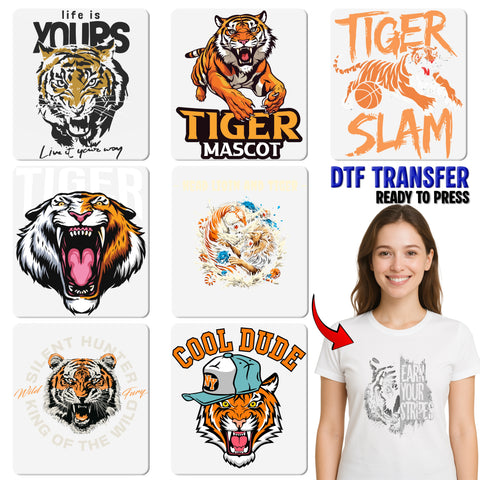 Iron-On Bold Tiger Roar Ready To Press DTF Transfer for Team Spirit Sports Apparel & School Mascot Enthusiasts