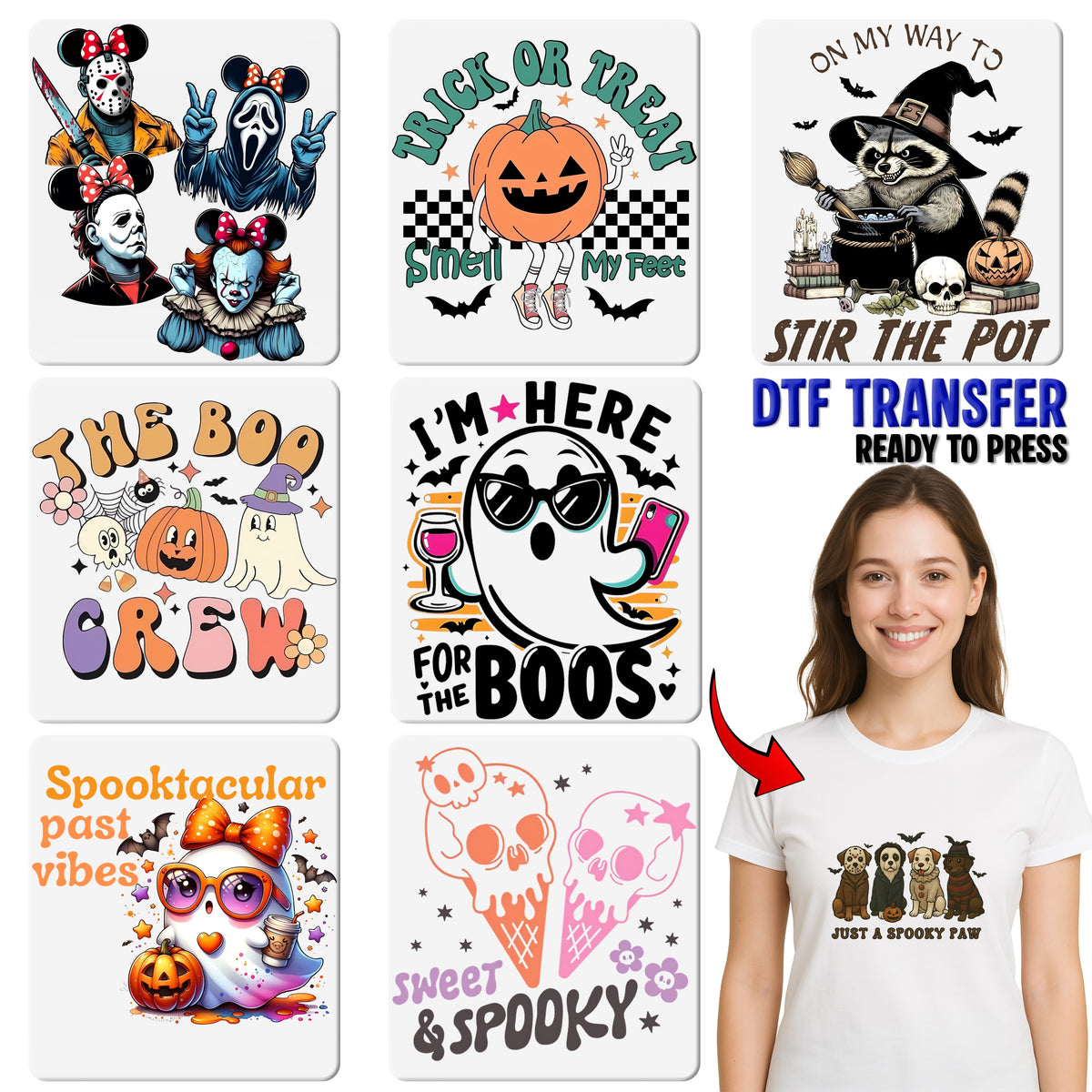 Cute Halloween Ghost Iron-On DTF Transfer for Pumpkin Spice Lovers Apparel & Fall Festival Fun