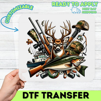 Outdoor Adventure Deer & Fish Realistic Hunting DTF Transfer for Hunting & Fishing Club Shirts & Apparel