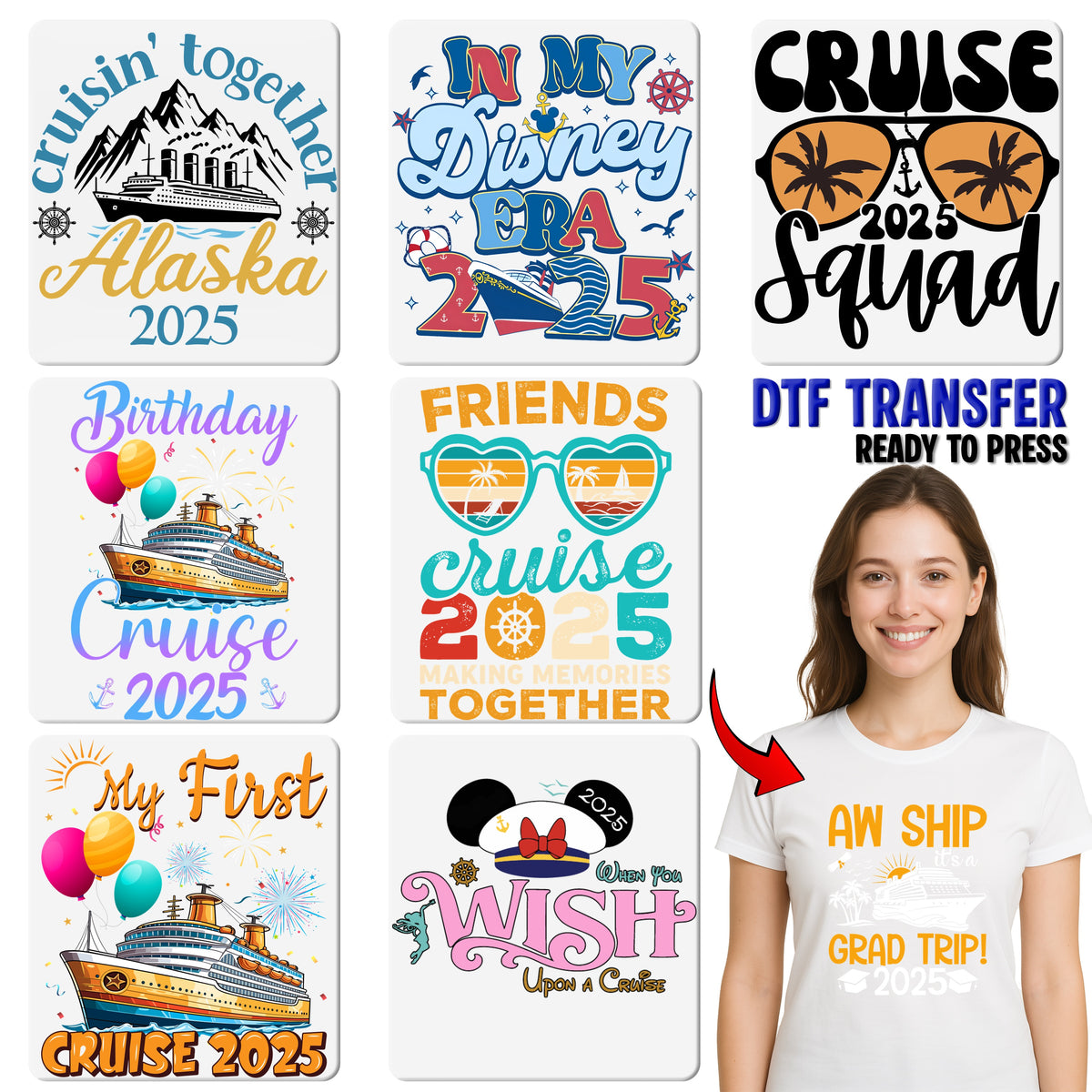 Family Cruise DTF Transfer for Nostalgic Vacation Shirts & Apparel - Ready To Press Retro Travel Tee for Groups