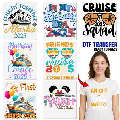 Family Cruise DTF Transfer for Nostalgic Vacation Shirts & Apparel - Ready To Press Retro Travel Tee for Groups