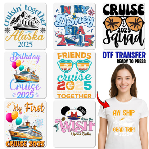 Family Cruise DTF Transfer for Nostalgic Vacation Shirts & Apparel - Ready To Press Retro Travel Tee for Groups