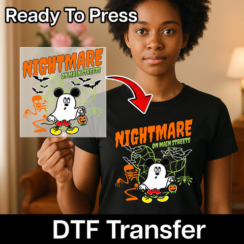 Funny & Spooky Halloween Ghost DTF Transfer for Group or Family Apparel Nightmare on Main Streets Theme
