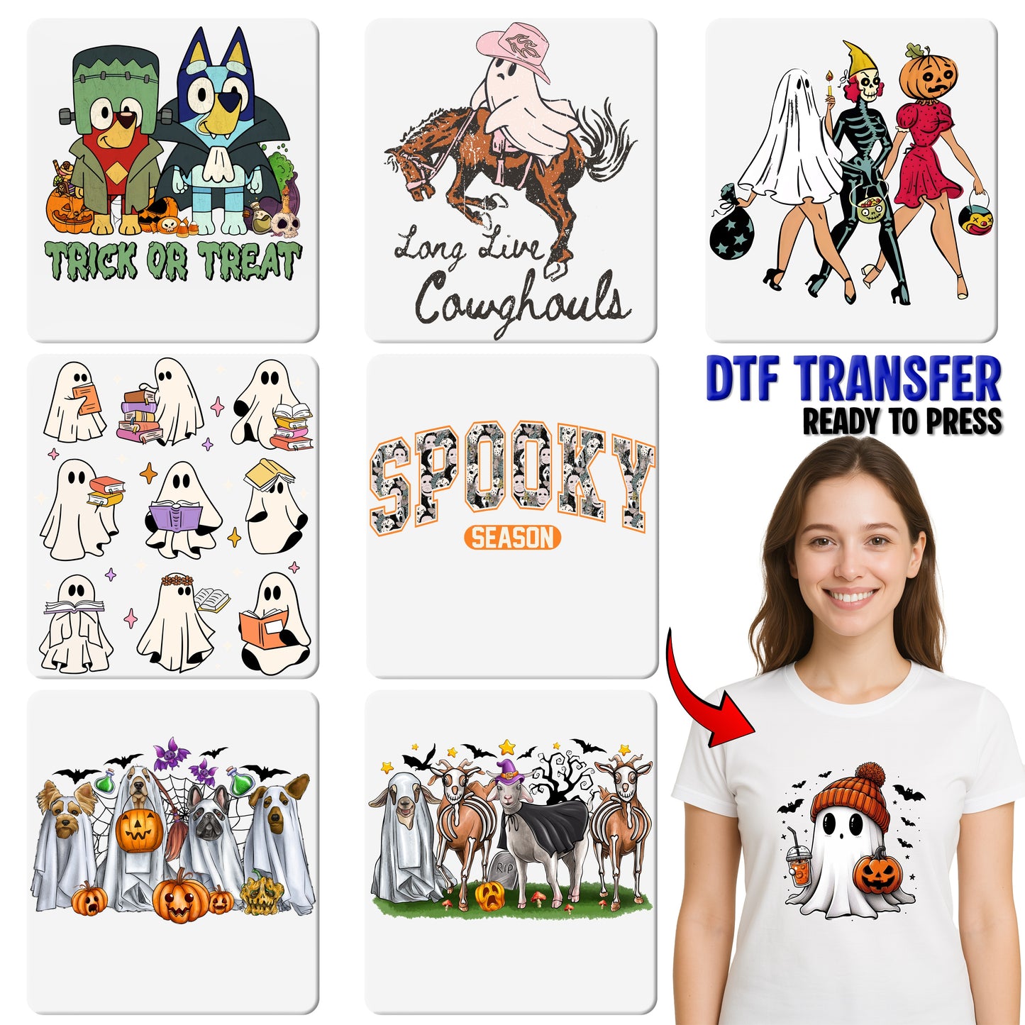 Cute Halloween Mama Iron-On DTF Transfer for T-Shirt, Spooky Family Pumpkin, Ghost Design, Ready to Press for Moms & Kids