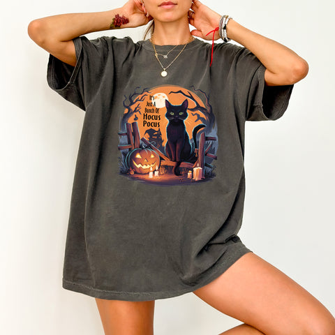 Funny Halloween Black Cat & Pumpkin DTF Transfer Iron-On for Cute Party T-Shirt, Ready to Press Hocus Pocus Theme Apparel