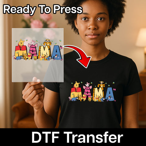 Cute Mother's Day DTF Transfer featuring Classic Cartoon Characters for Family T-Shirts & Sweatshirts
