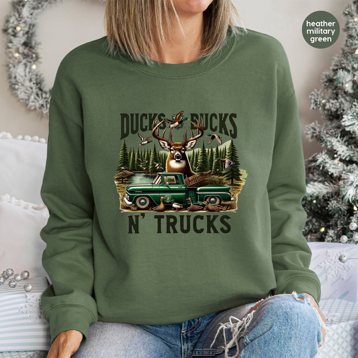 Retro Ducks & Trucks DTF Transfer for Hunting Apparel, Outdoor Adventure Wildlife Design, Vintage Buck & Truck Ready To Press