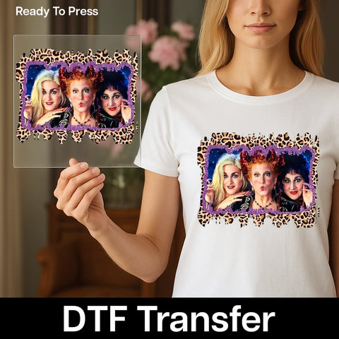 Funny Halloween Witches DTF Transfer Retro Halloween Iron-On for T-shirt Cult Classic Costume Apparel Ready To Press