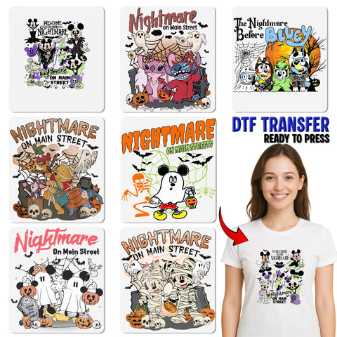 Cute Halloween Cartoon Characters DTF Transfer for Family Shirts, Ready To Press Iron-On Kids Fun Apparel, Group Costume Matching