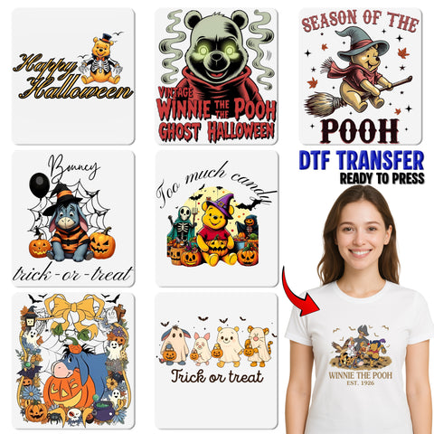 Cute Halloween Cartoon Characters DTF Transfer Trick or Treat Iron-On for Family Apparel & Kids T-Shirts