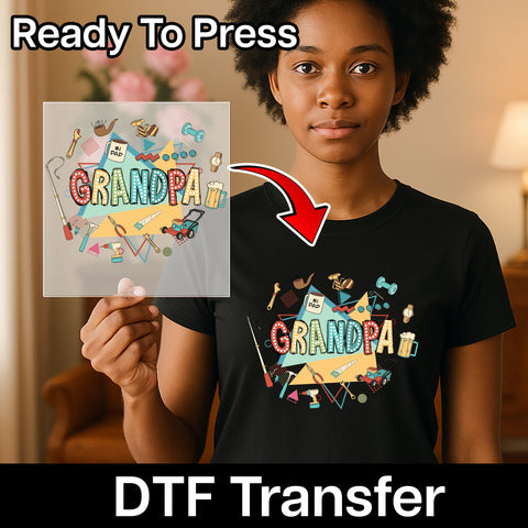 Grandpa tools retro dtf transfer ready to press iron-on, funny Father's Day grandpa theme for t-shirt or sweatshirt, for dads and family