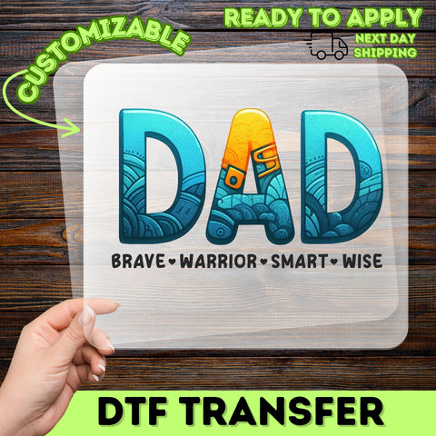 Father's Day Cute DAD Theme DTF Transfer for T-Shirts, Ready to Press Iron-On Gift for Dad Apparel & Father's Tribute