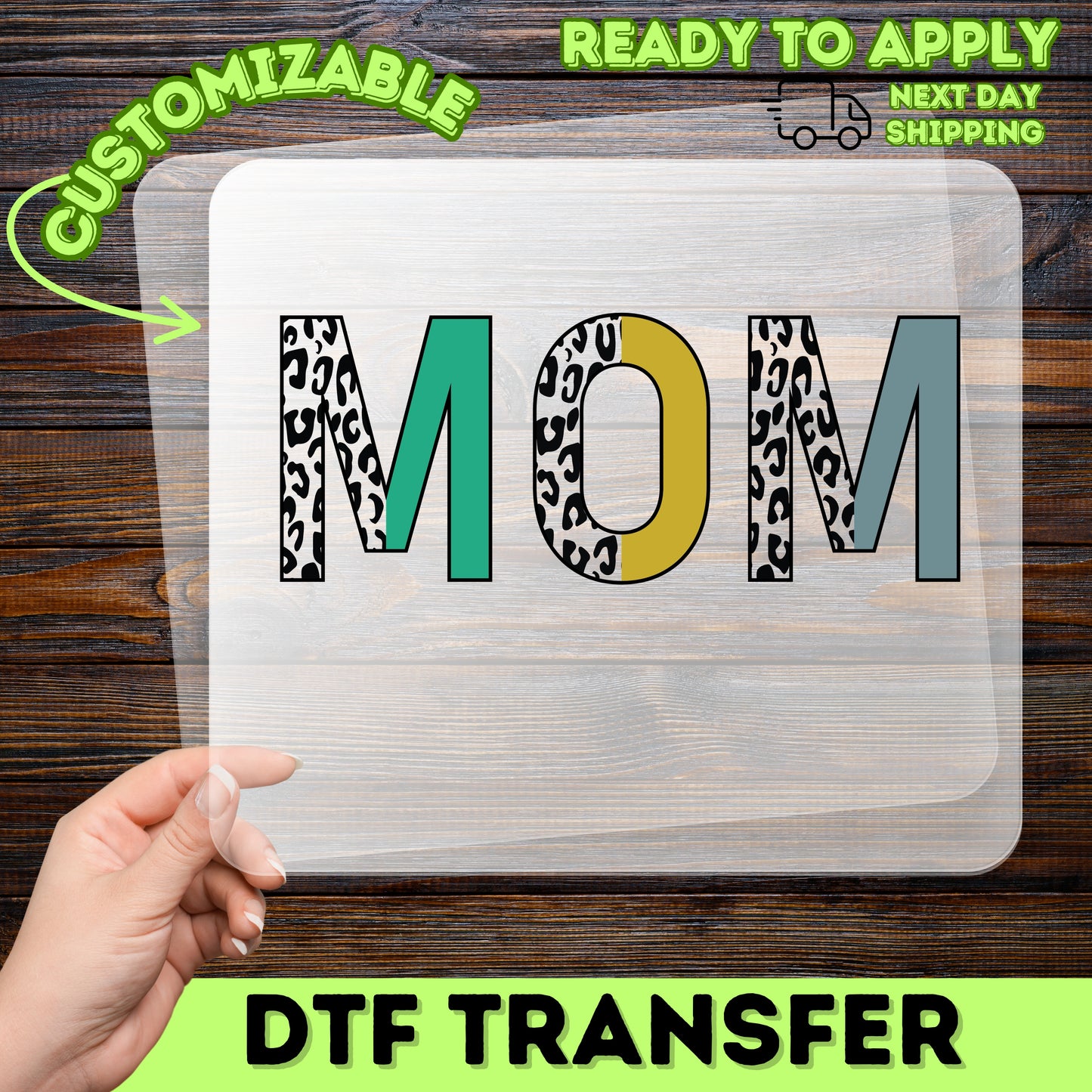 Trendy Leopard Print MOM DTF Transfer Ready to Press for Mother Apparel - Chic Fashion Gift Iron-On for Fashion-Forward Moms