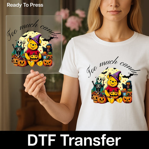 Cute Halloween Bear DTF Transfer for Family Apparel - Ready to Press Iron-On for Funny Halloween Shirts