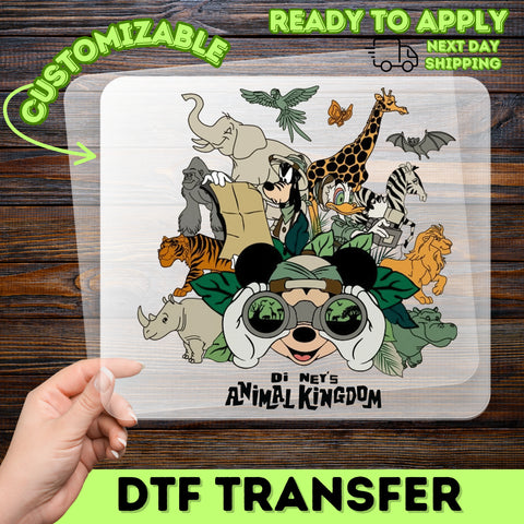 Cute Animal Safari DTF Transfer Ready To Press Iron-On for Family Adventure Shirts & Kids Cartoon Animal Apparel