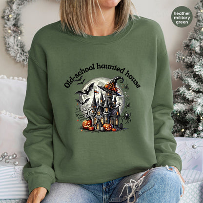 Iron-On Cute Haunted Castle DTF Transfer for Halloween Party T-Shirt, Ready To Press Spooky Season Apparel Design