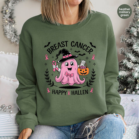 Cute Pink Ghost Breast Cancer Awareness Halloween DTF Transfer for Women's Shirt - Ready To Press Iron-On Design