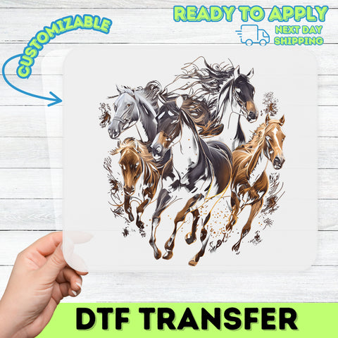 Energetic Running Horses Iron-On Ready To Press DTF Transfer for Animal Lover Apparel Tees & Equestrian Enthusiasts Gift