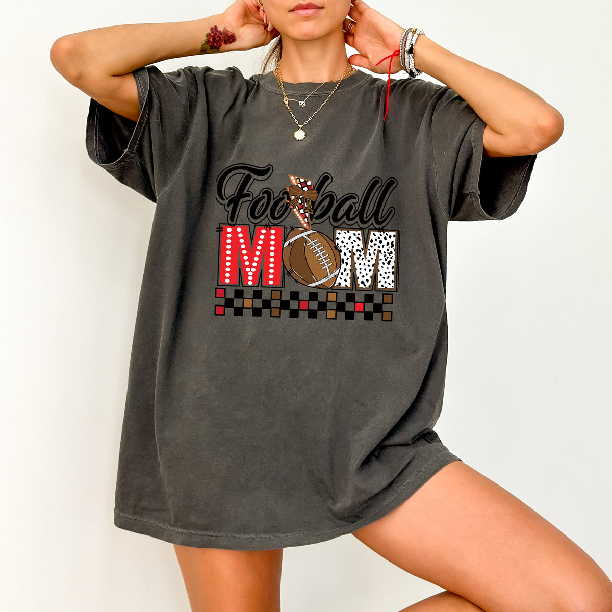 Cute Football Mom DTF Transfer Iron-On T-Shirt Design, Ready To Press Sports Theme with Leopard Print for Game Day