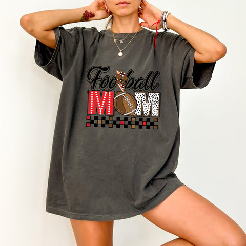 Cute Football Mom DTF Transfer Iron-On T-Shirt Design, Ready To Press Sports Theme with Leopard Print for Game Day