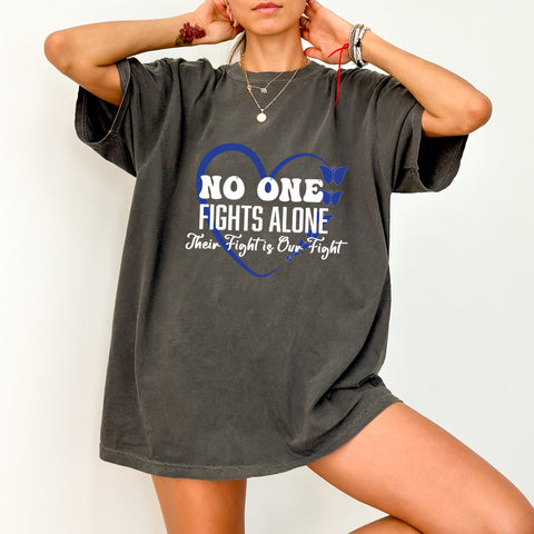 Supportive DTF Transfer Butterfly Community Apparel, Inspirational No One Fights Alone Iron-On Design for Cancer Awareness Shirts