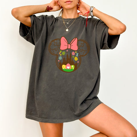 Cute Easter Disney-Inspired Ready To Press DTF Transfer T-Shirt for Families & Group Outings with Castle & Eggs