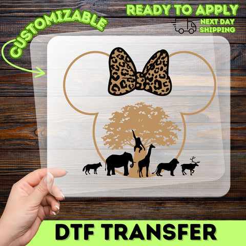 Safari Adventure Leopard Print & Giraffe Scene Iron-On DTF Transfer for Group Safari Vacation & Zoo Shirts