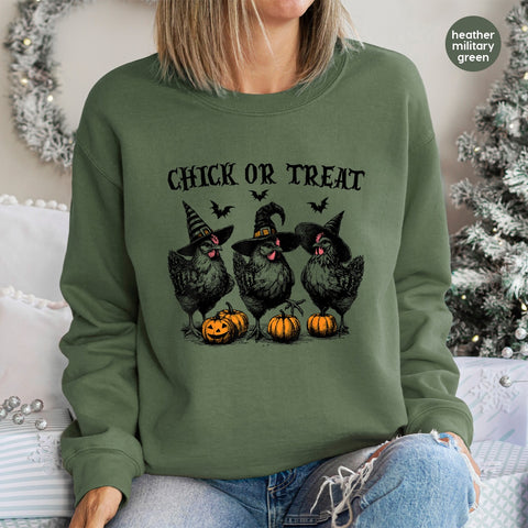 Iron-On DTF Transfer Funny Halloween Chicken Witch Design for Group Apparel & T-Shirts - Perfect for Pumpkin Parties