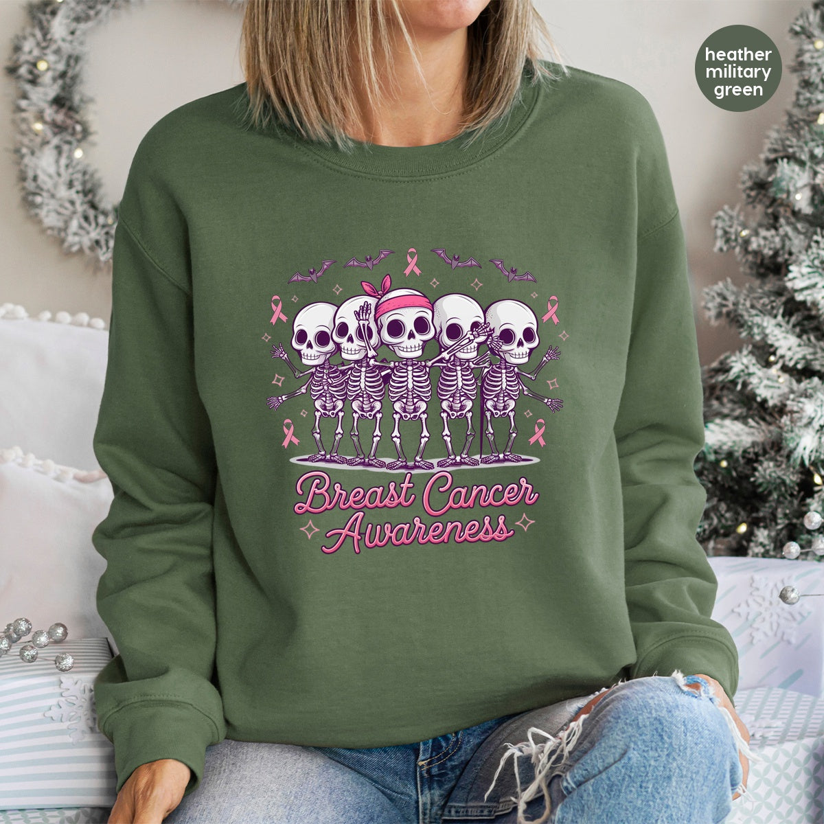 Cute Ready To Press Halloween & Breast Cancer Awareness DTF Transfer for T-shirts - Pink Skeletons & Ribbons