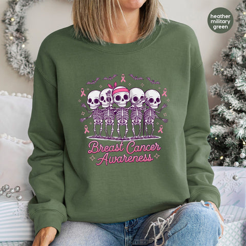 Cute Ready To Press Halloween & Breast Cancer Awareness DTF Transfer for T-shirts - Pink Skeletons & Ribbons