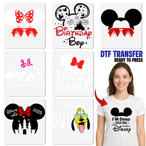 Cute Retro Cartoon Red Bow DTF Transfer for Family Shirts, Ready To Press, Iron-On for Theme Park & Friends Reunions