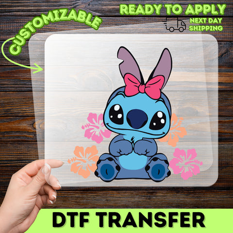 Cute Cartoon Bunny with Tropical Flowers DTF Transfer, Ready To Press Cute Holiday Shirt, Kids' Cute Character Apparel, Summer Family Vacation Wear