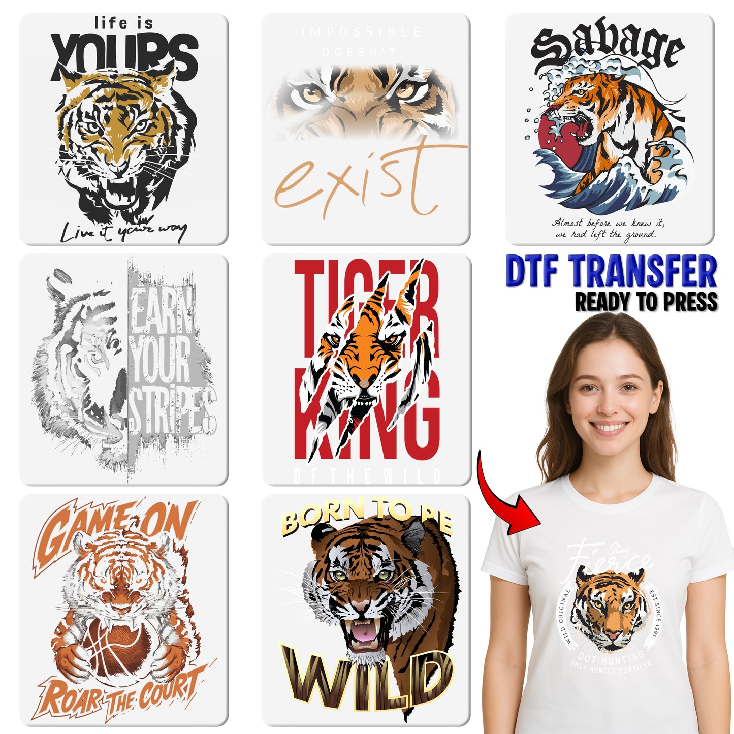 Stay Wild Tiger Adventure Theme DTF Transfer for Nature Lover T-shirts & Wild Group Apparel