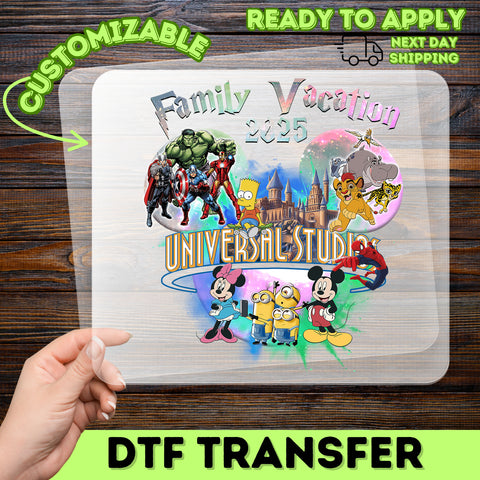 Family Vacation 2025 Universal Studios DTF Transfer T-Shirt Design Iron-On Cute Pop Culture Apparel