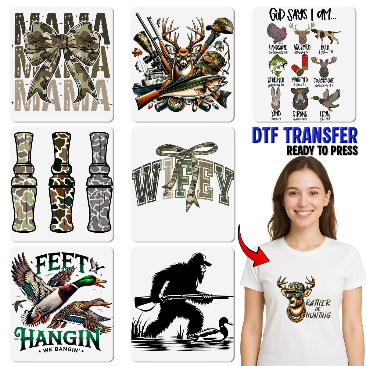 Camo Dog Silhouette DTF Transfer | Perfect for Hunters & Outdoor Enthusiasts | Iron-On Apparel Gift