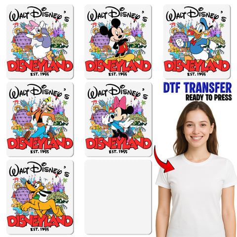 Retro Amusement Park Animation DTF Transfer for Family Vacation Tee Iron-On Ready to Press Fun Group Trip Souvenir Apparel